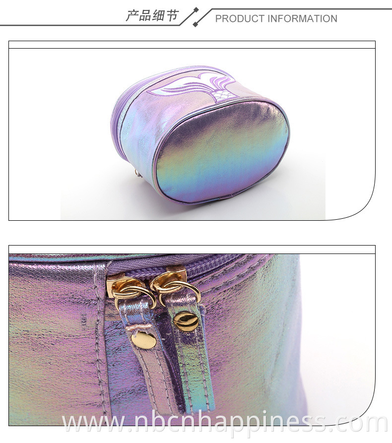 Wholesale Travel Hologram Pu Leather Mermaid Toiletry Bag Private Label Fashion Women Holographic Cosmetic Make Up Bags Cases